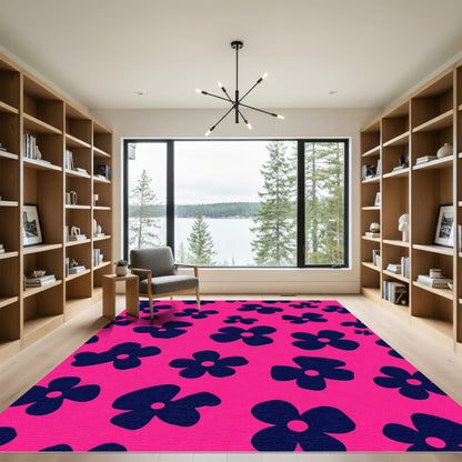 Bold Blue Floral On Pink Rug