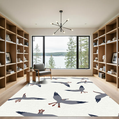 Gray Flying Birds Flock Pattern Rug