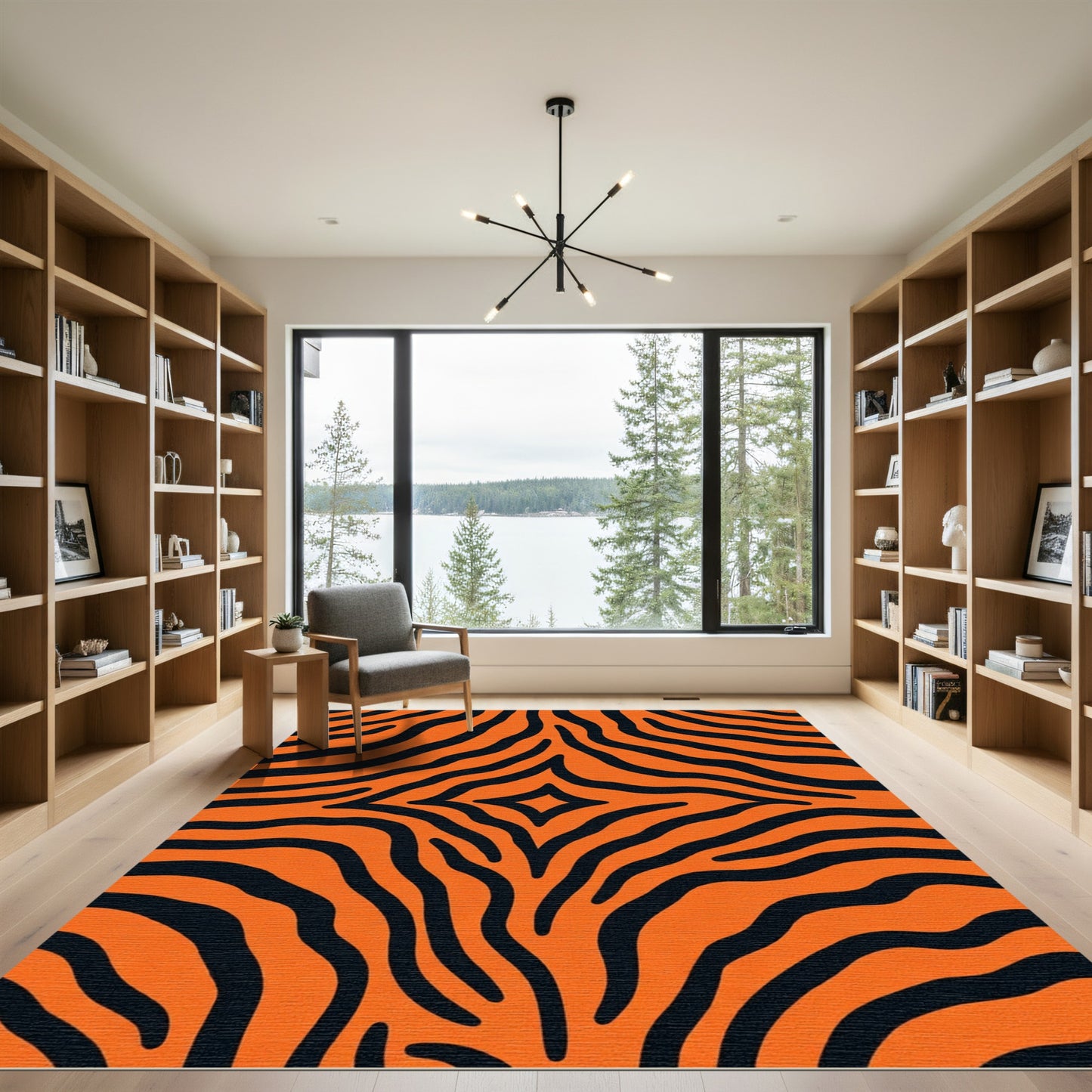 Vibrant Orange Black Animal Print Rug