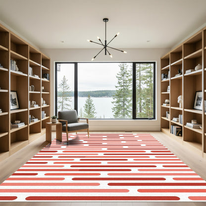 Coral Red Rounded Stripe Rug