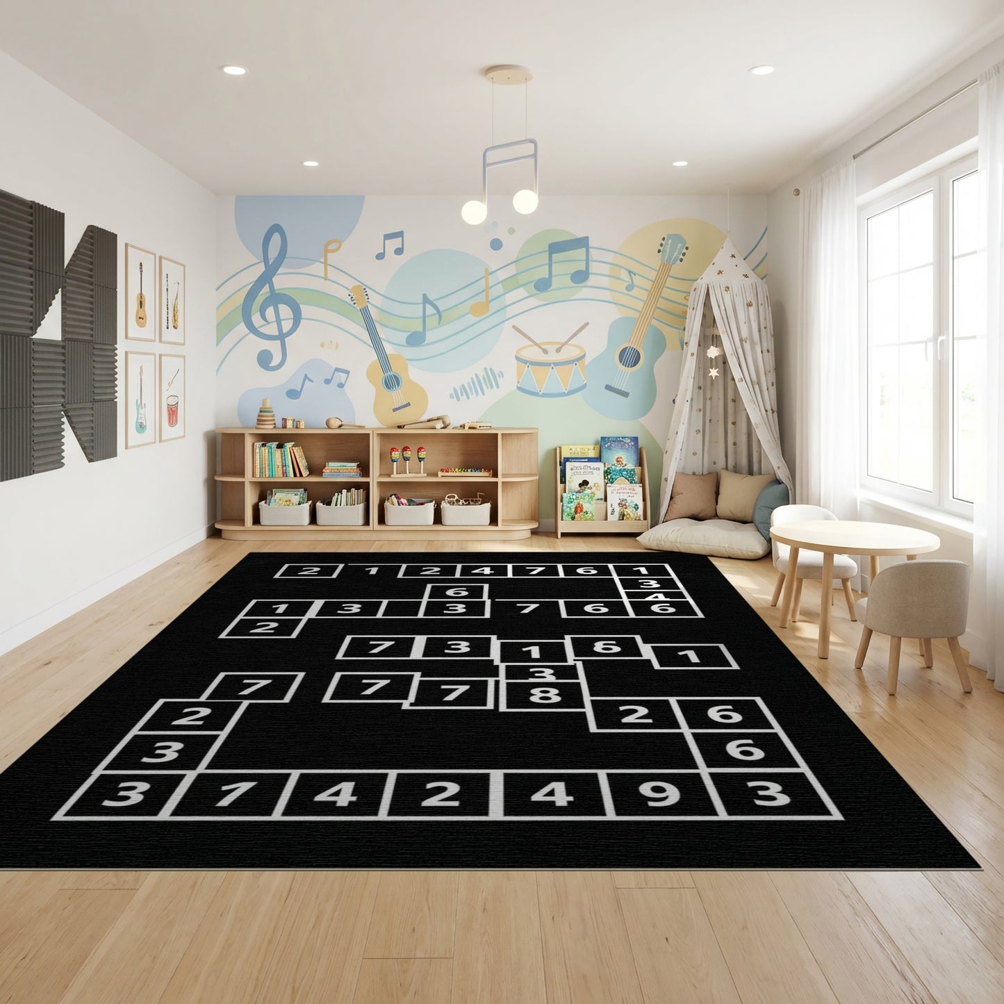 Modern Black White Numeric Grid Rug