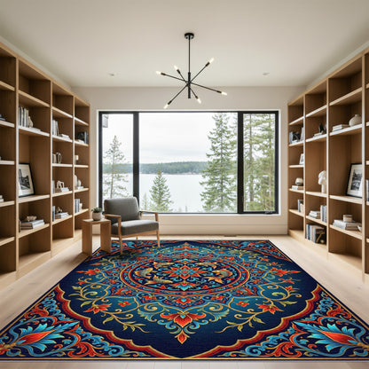 Exquisite Cobalt Floral Medallion Goldfish Art Rug