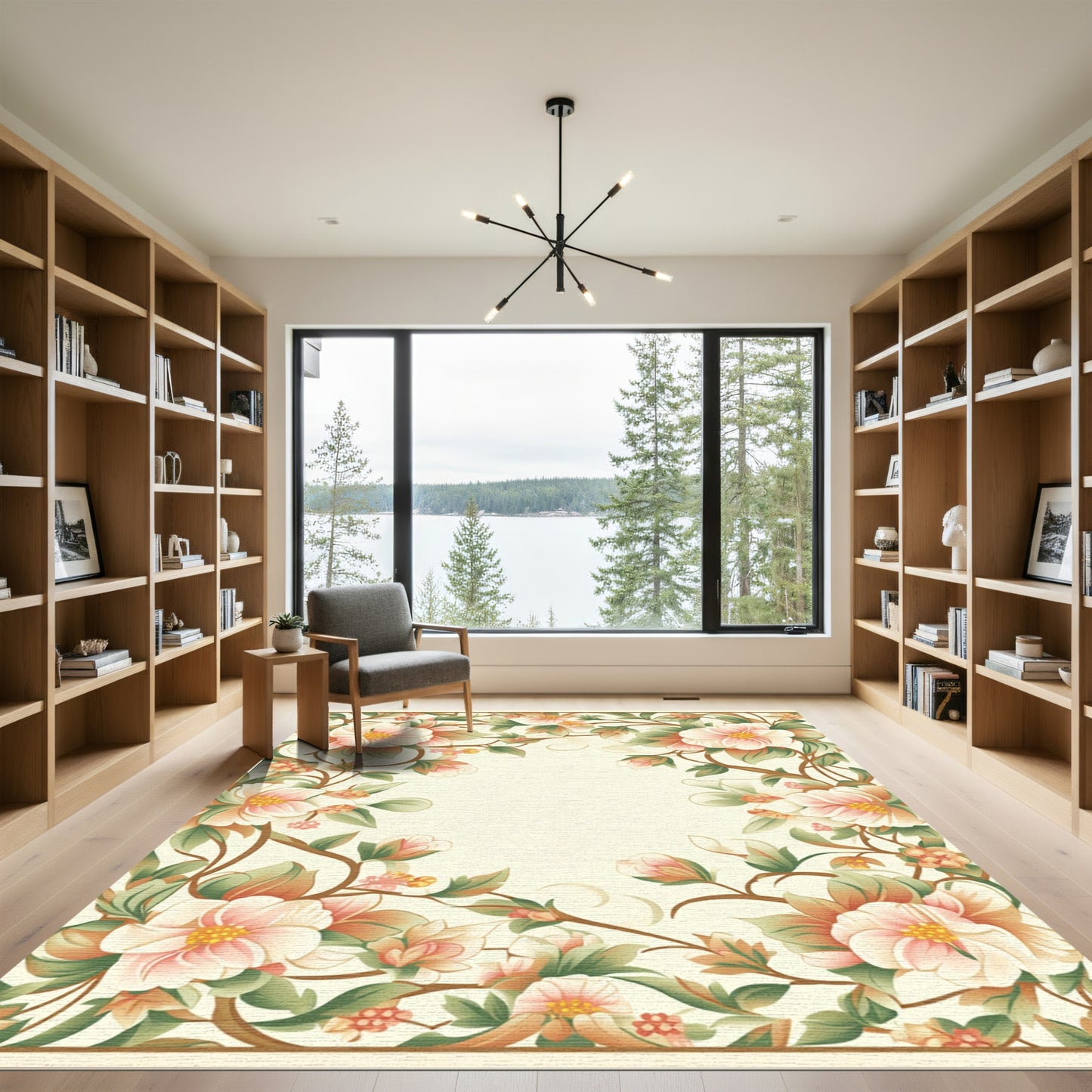 Pastel Pink Floral Vine Branches Rug