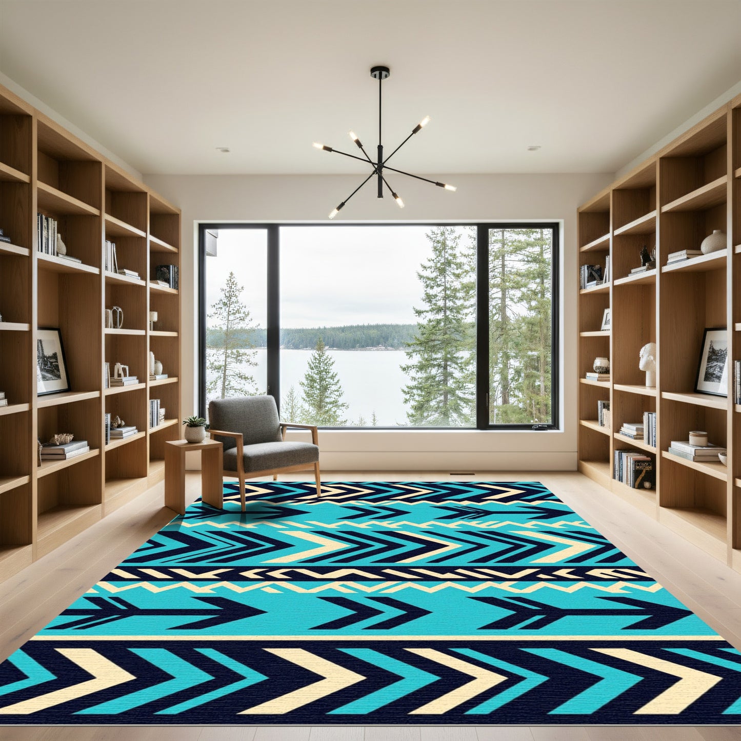 Geometric Teal Chevron Arrow Striped Rug
