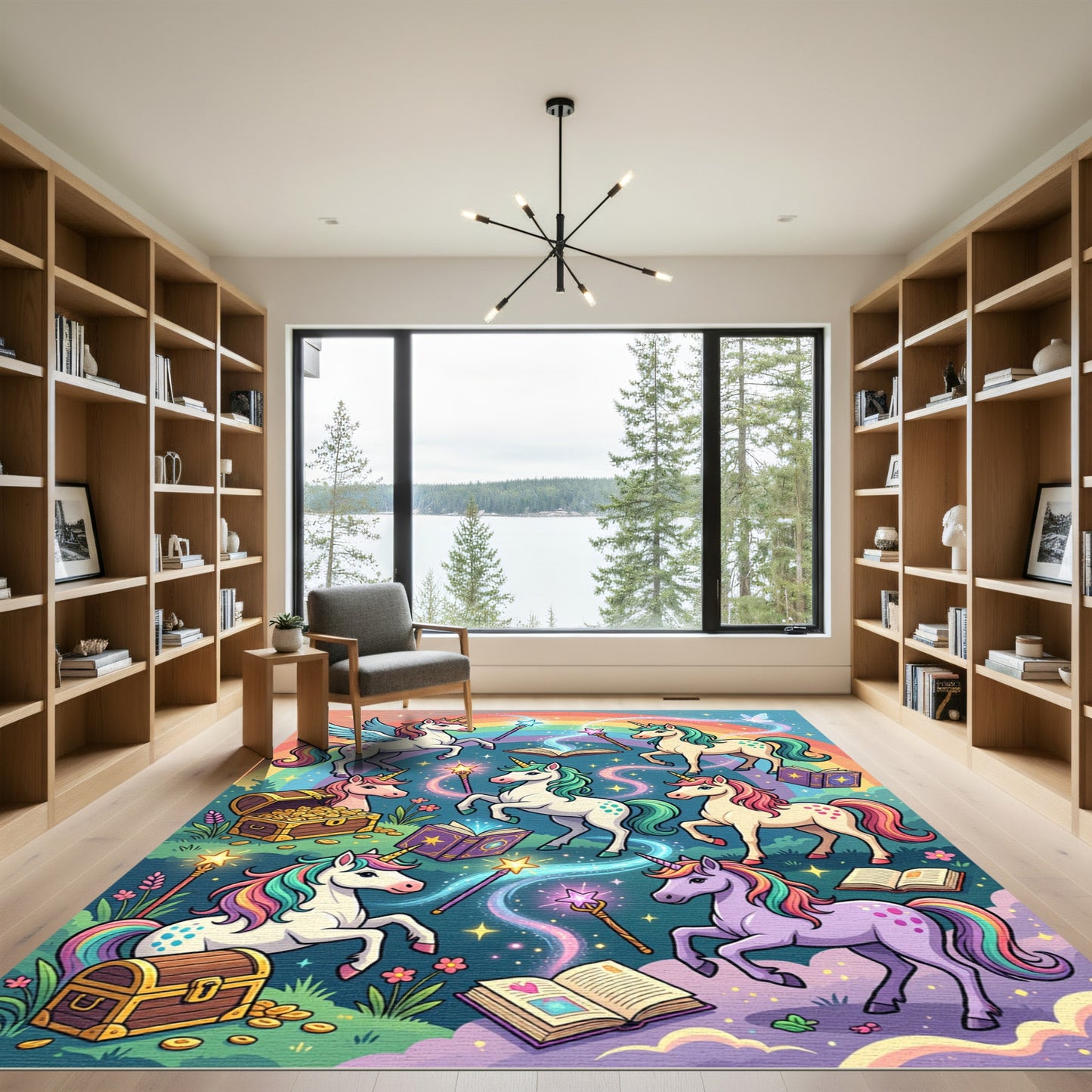 Magical Rainbow Unicorn Enchanted Forest Rug