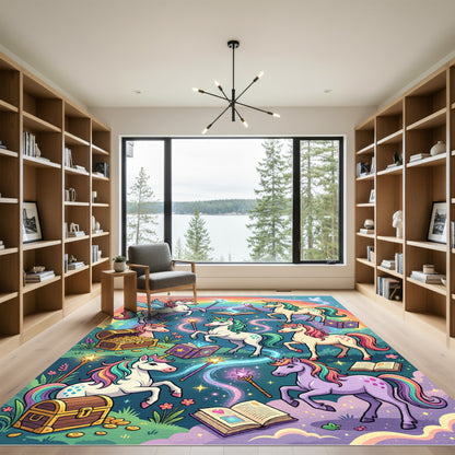 Magical Rainbow Unicorn Enchanted Forest Rug