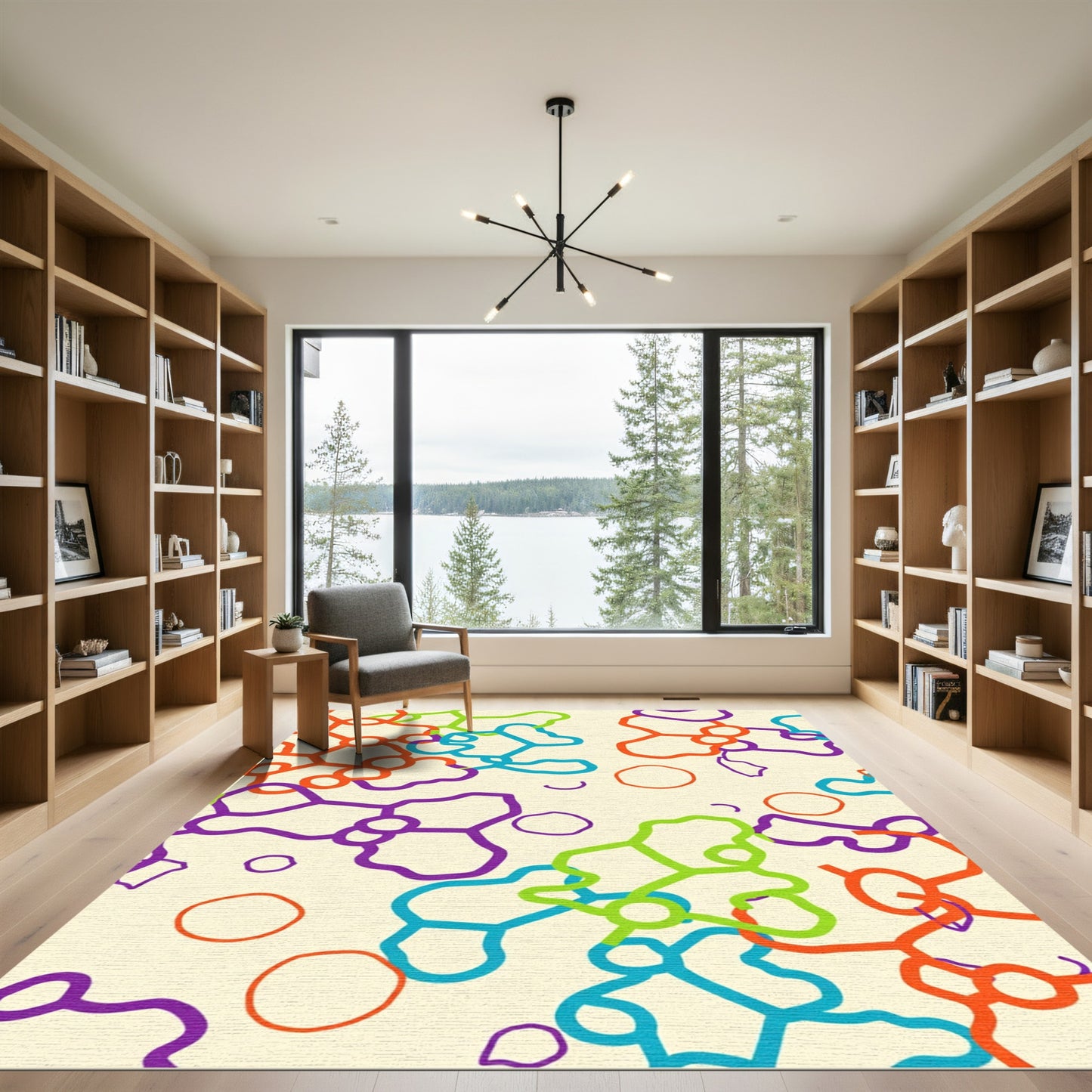 Vibrant Abstract Cell Bloom Connection Rug