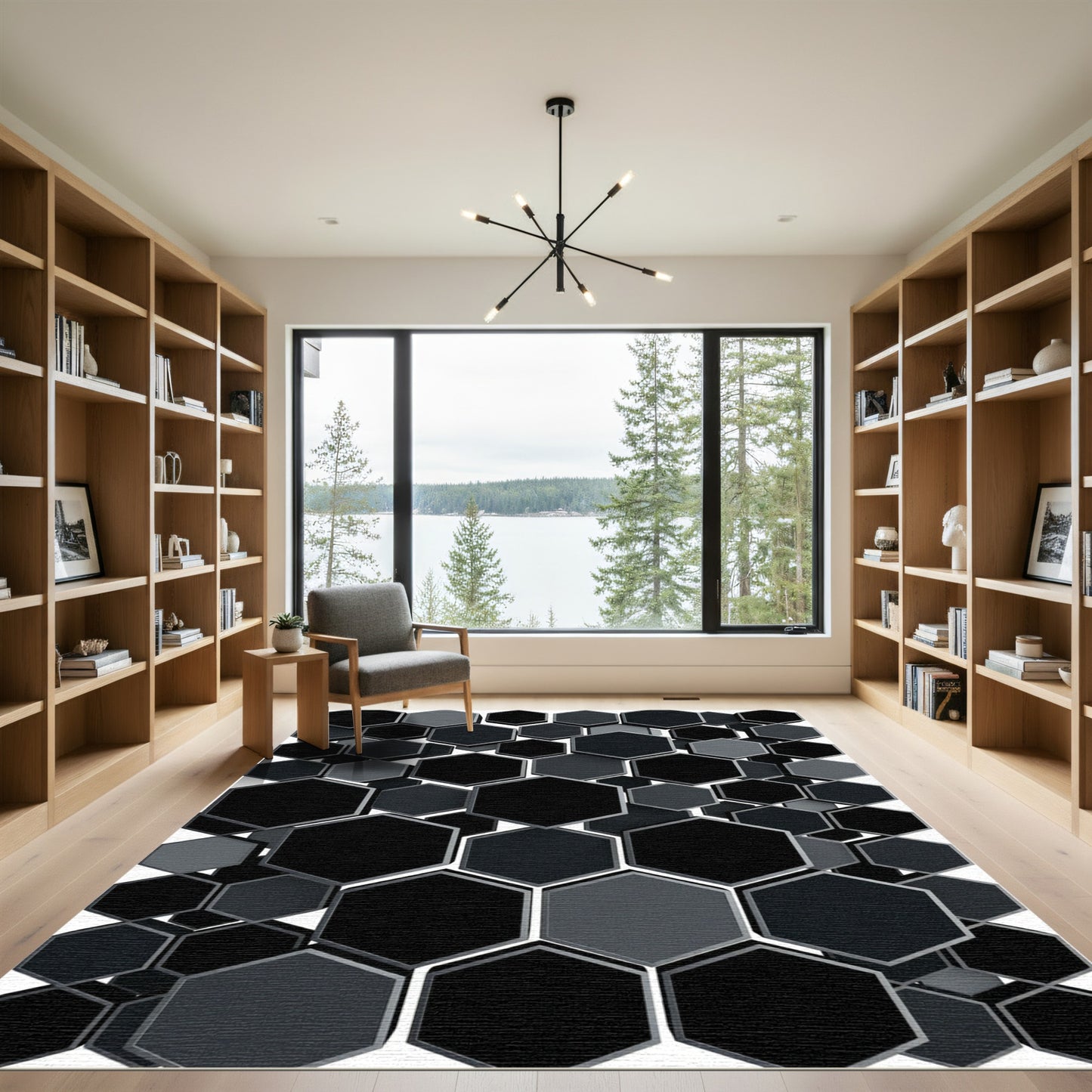 Dark Gray Hexagon Cluster Rug