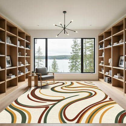 Retro Earthy Swirl Lines Rug