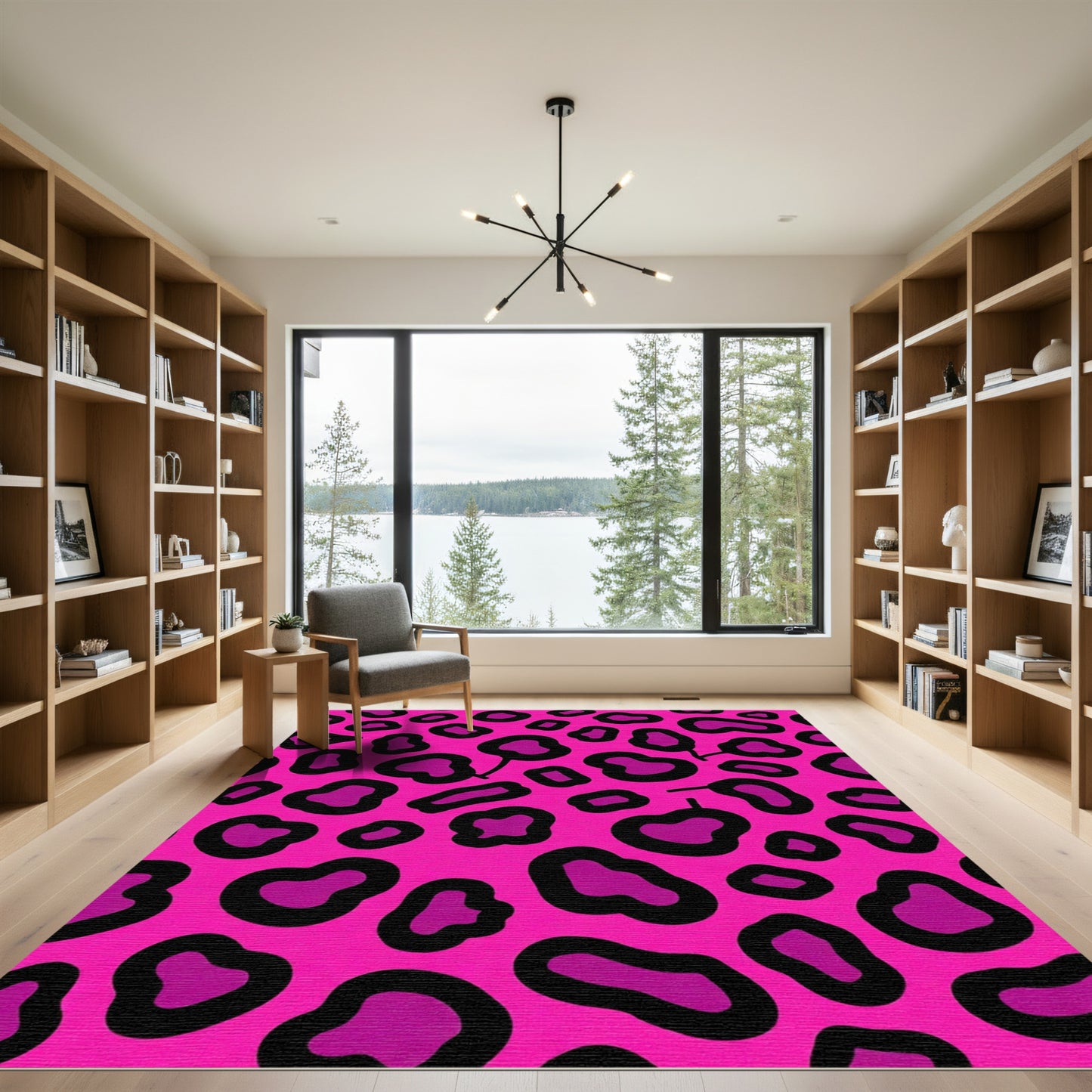 Hot Pink Black Leopard Spots Rug