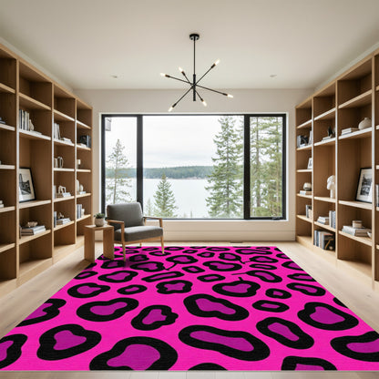 Hot Pink Black Leopard Spots Rug