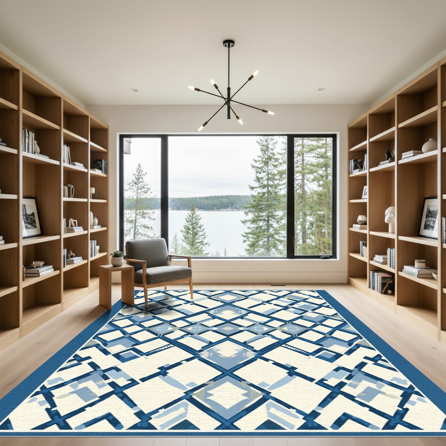 Deep Blue Diamond Lattice Foulard Rug