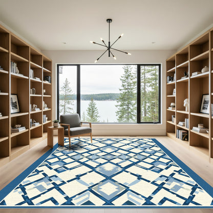 Deep Blue Diamond Lattice Foulard Rug