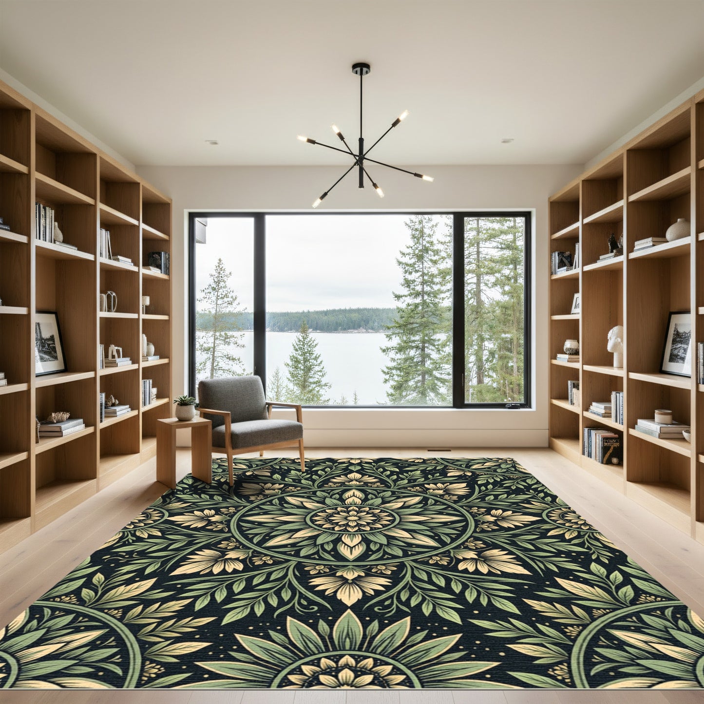 Sage Green Floral Circular Botanical Rug