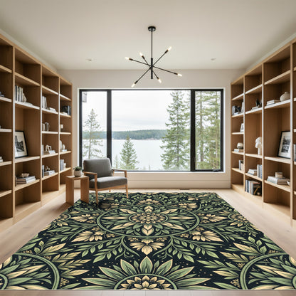 Sage Green Floral Circular Botanical Rug