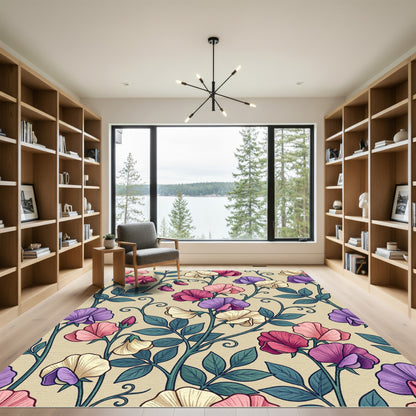 Pastel Sweet Pea Botanical Arrangement Rug