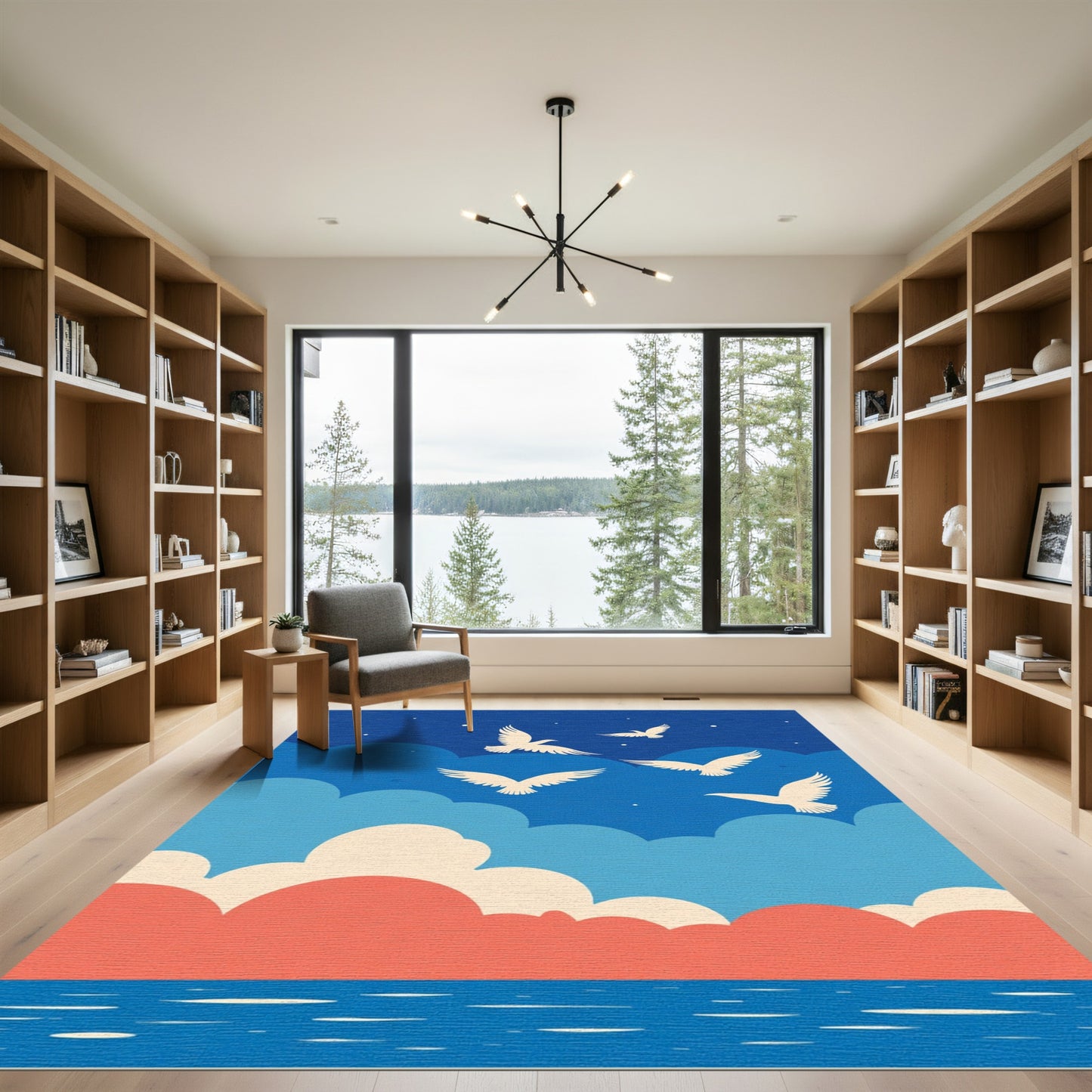 Soaring Birds Over Colorful Clouds Rug