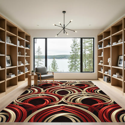 Crimson Ivory Interlocking Circles Rug