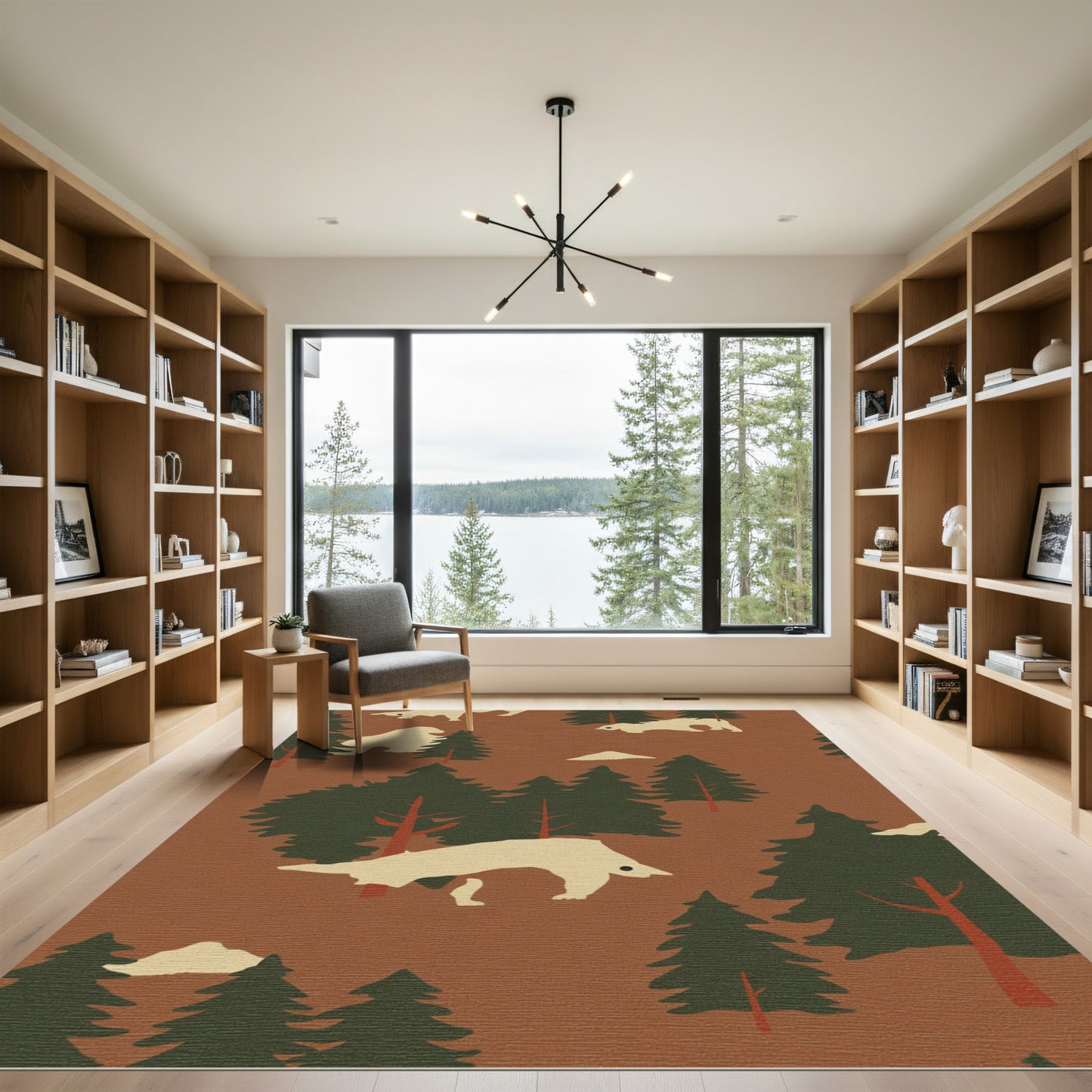 Tan Animal Forest Scene Rug