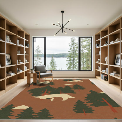 Tan Animal Forest Scene Rug