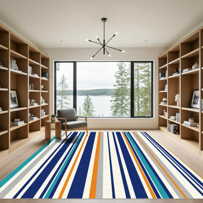 Bold Teal Orange Stripe Composition Rug