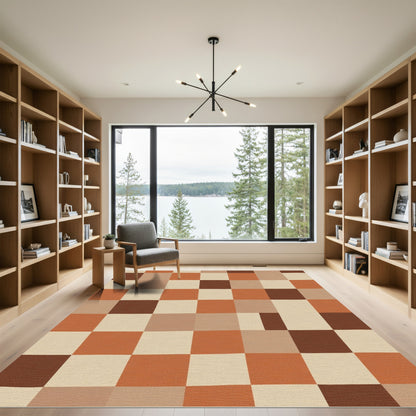 Terracotta Tan Brown Checkerboard Rug