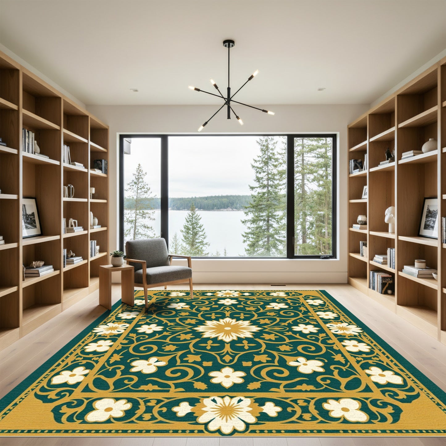 Teal and Gold Floral Medallion Rug