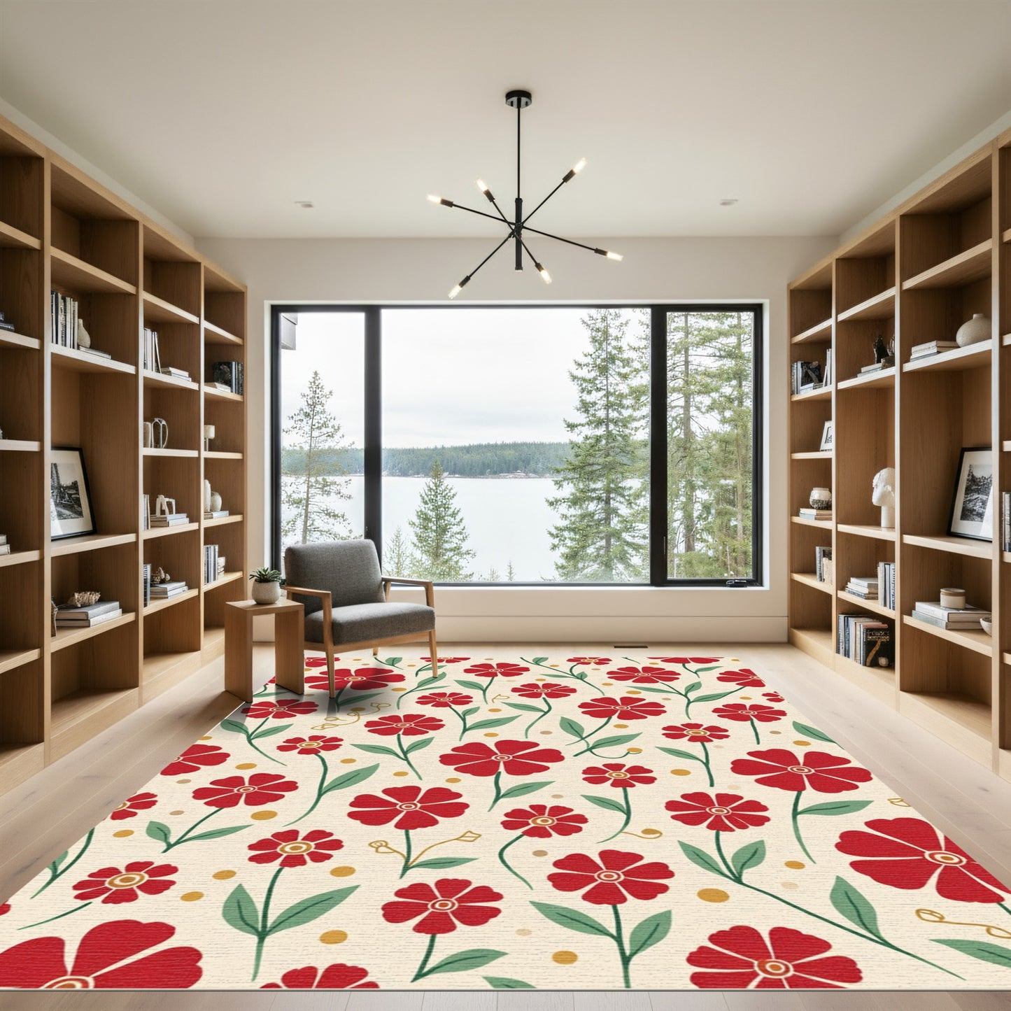 Red Blooming Floral Garland Rug