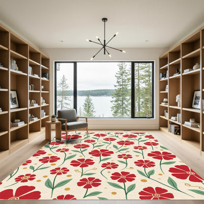 Red Blooming Floral Garland Rug