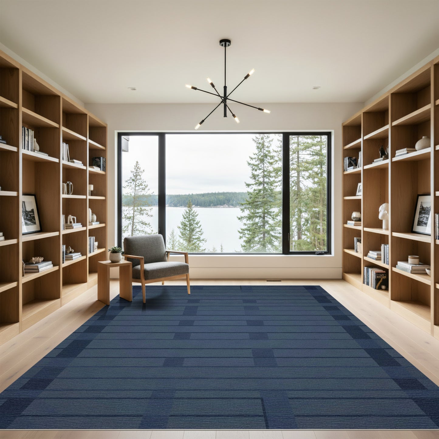 Deep Blue Intersecting Lines Rug