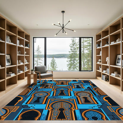 Azure Arched Keyhole Geometric Mosaic Rug