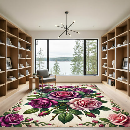 Elegant Magenta and Blush Rose Bouquet Rug