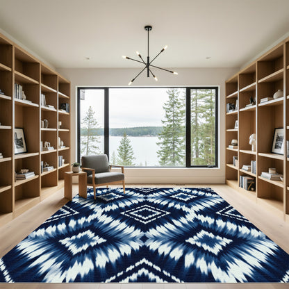Indigo Blue Tie Dye Diamond Rug