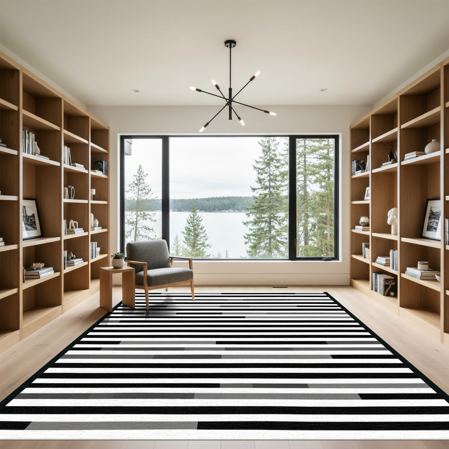 Monochrome Abstract Stripe Variation Rug