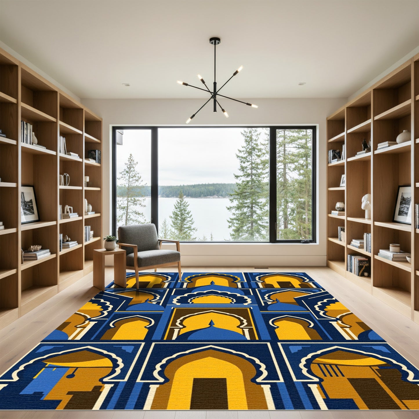 Midnight Blue Golden Arch Geometric Entryway Rug
