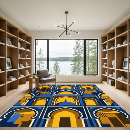 Midnight Blue Golden Arch Geometric Entryway Rug