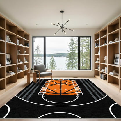 Graphic Basketball Court Orange Black Rug