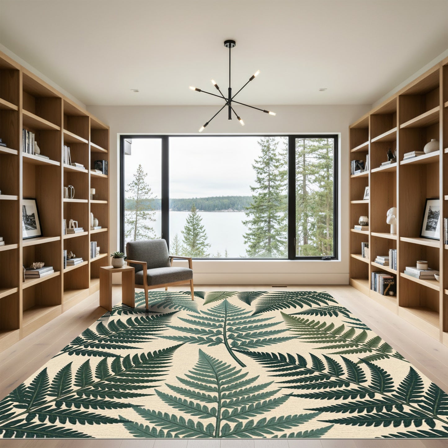 Emerald Green Fern Foliage Pattern Rug