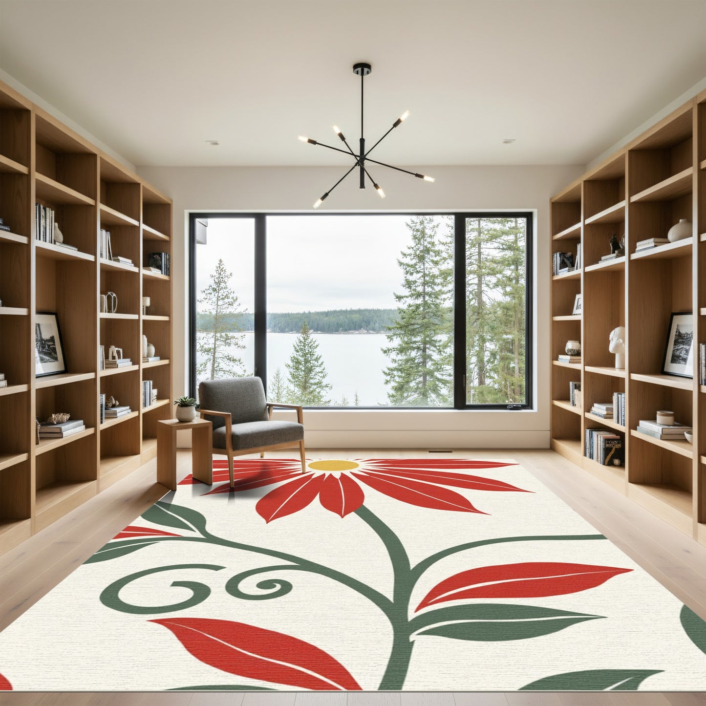 Bold Red Daisy Swirl Floral Rug