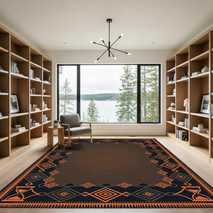 Geometric Hourglass Bordered Ochre Rectangle Rug