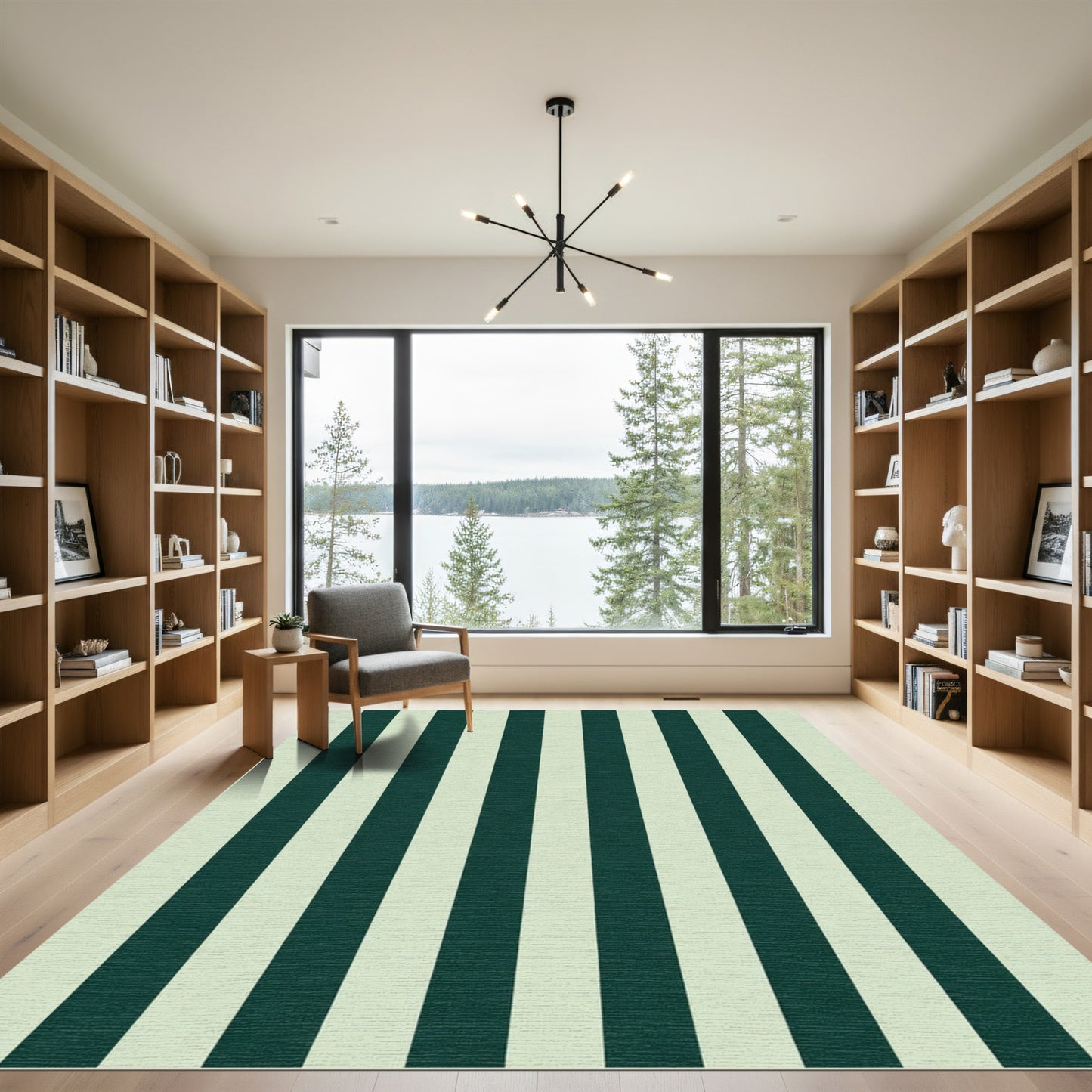 Emerald Green Cream Stripe Rug