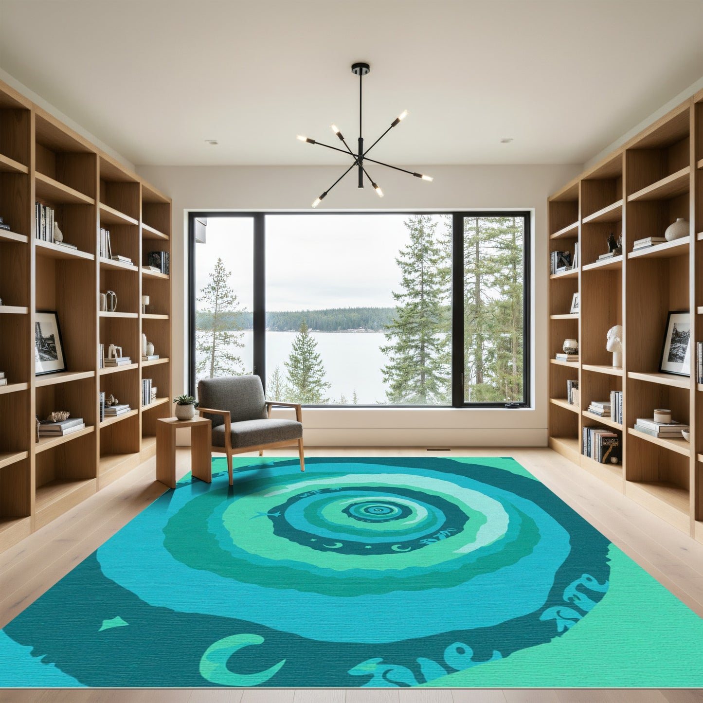 Deep Teal Swirl Celestial Motion Rug