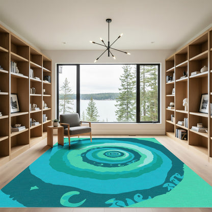 Deep Teal Swirl Celestial Motion Rug