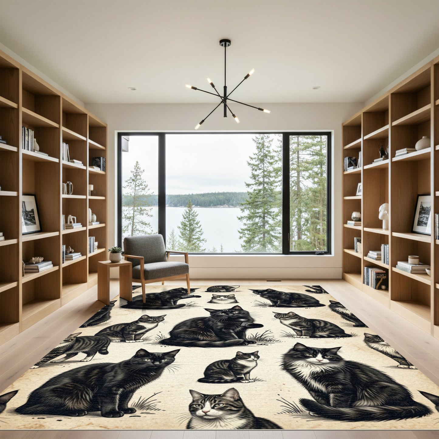 Vintage Black Cat Illustration Composition Rug