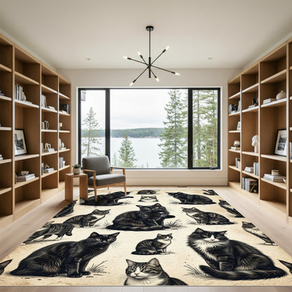 Vintage Black Cat Illustration Composition Rug