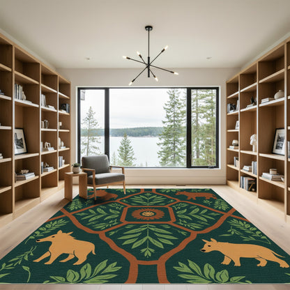 Autumnal Forest Animal Flora Medallion Rug
