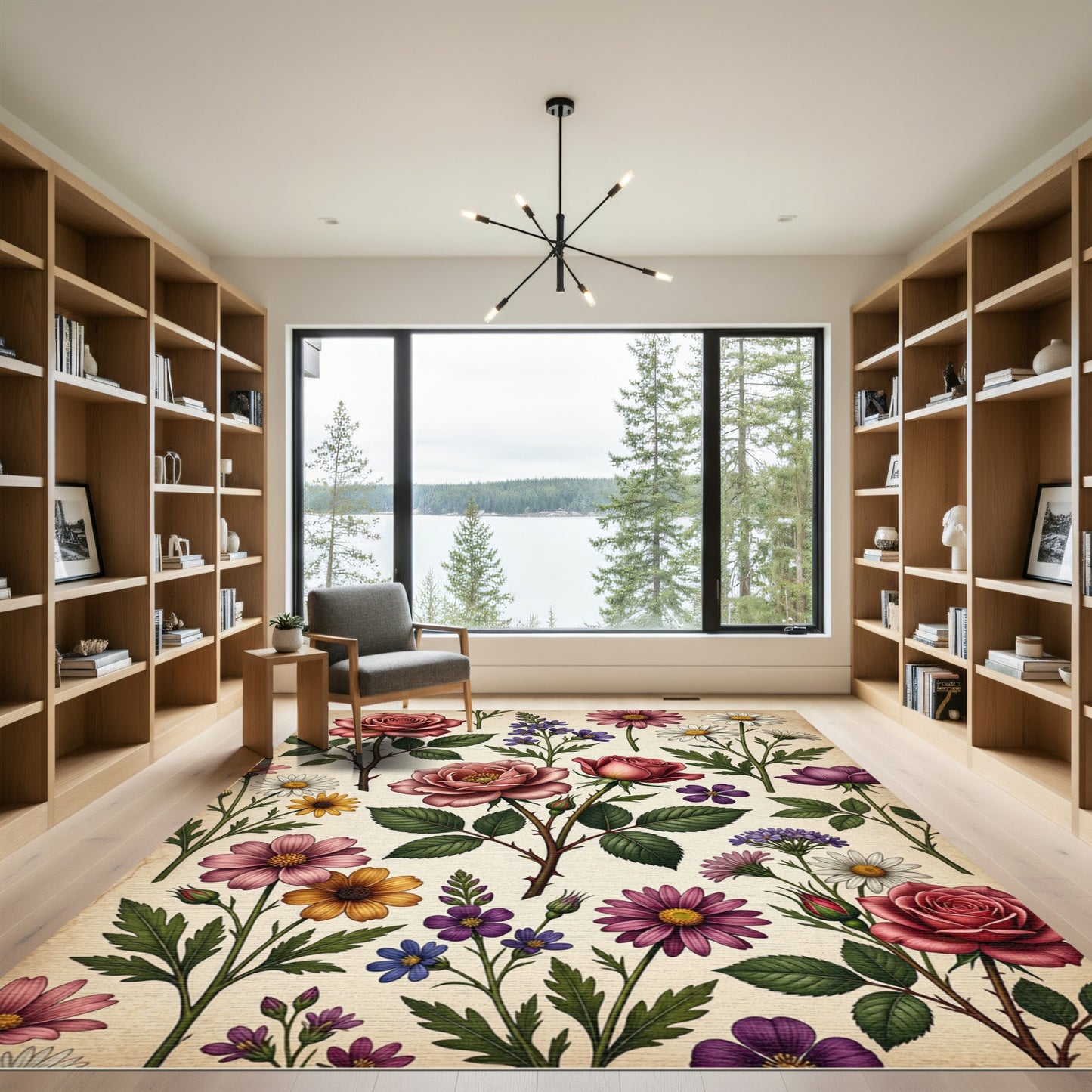 Vintage Botanical Rose and Daisy Garden Rug