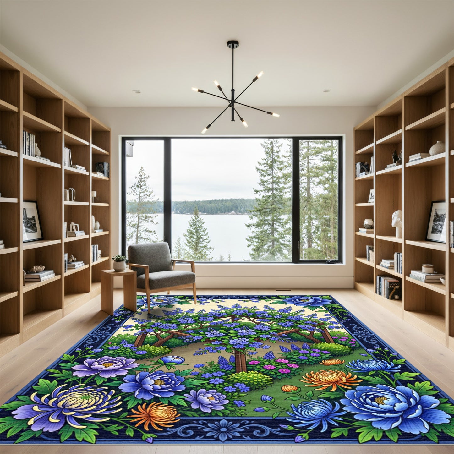 Botanical Blue Peony Garden Trellis Rug