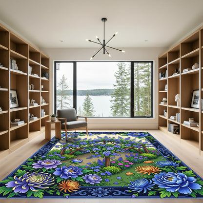 Botanical Blue Peony Garden Trellis Rug