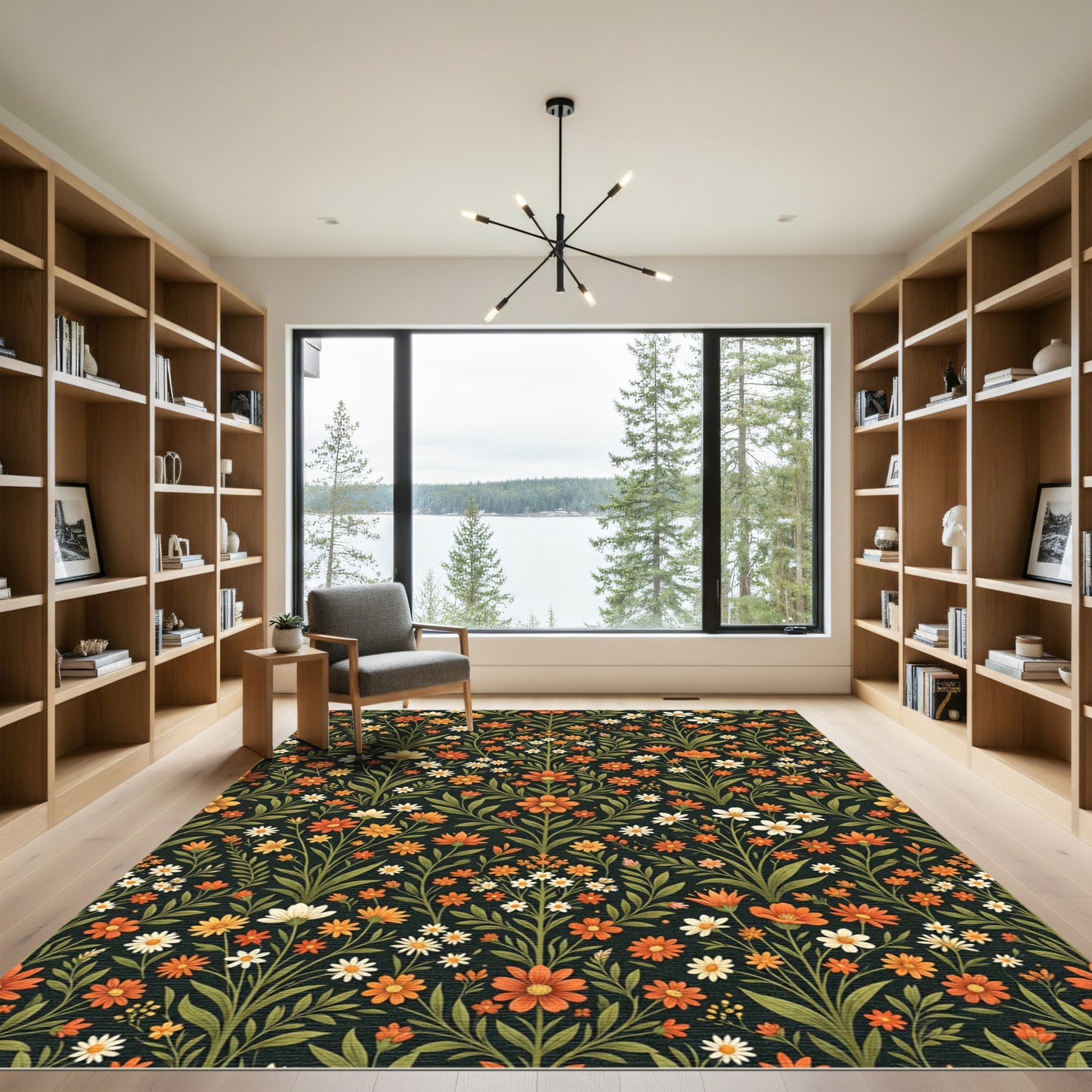 Vibrant Orange Floral Meadow Repeat Rug